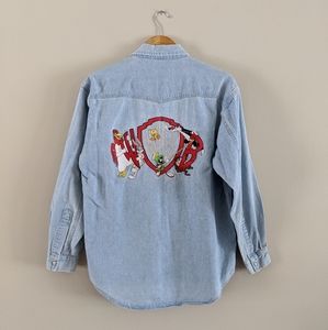 VTG looney tunes embroidered denim long sl…